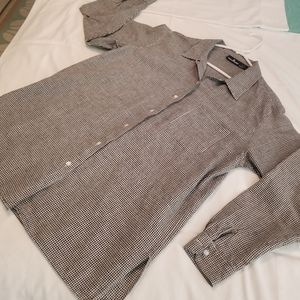 Vintage oversized artist's blouse, cotton/linen mix, black/white check, size M